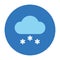 Basic weather icon of cloud and snow on blue circle. Flat clipart.