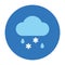 Basic weather icon of cloud, snow and rain blue circle. Flat clipart.