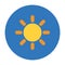 Basic weather icon of sun on blue circle. Flat clipart. Can be used for web, apps, stickers.