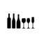 Basic wine glasses and wine bottles vector silhouette icons.