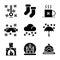 Basic winter icon include thermometer, coffee, cold, hot, cup, snow glasses, snow, snowboard, cloud, rain, fireplace, fire, castle