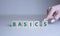 BASICS word made with building blocks  on white