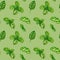 Basil drawing seamless pattern. Isolated plant with leaves background. Herbal watercolor illustration. Detailed organic