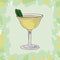 Basil gimlet cocktail illustration. Alcoholic classic bar drink hand drawn vector. Pop art