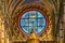 Basilica Blue Virgin Mary Saints Rose Window Stained Glass Cathedral Church Siena Italy.