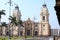 The Basilica Cathedral of Lima on Plaza Mayor Square with many Tourist, Lima, Peru