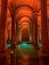 Basilica Cistern Ancient Columns and Modern Sculptures in Istanbul, Turkey.