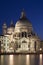 Basilica di Santa Maria della Salute illuminated at night, Grnad Canal, Dorsoduro, Venice, Veneto, Italy