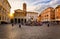 Basilica di Santa Maria in Trastevere and Piazza di Santa Maria in Trastevere at sunset, Rome, Italy