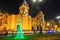 Basilica of Lima at night, Roman Catholic Cathedral located in the Plaza Mayor of Lima, Peru