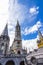 Basilica of our Lady of the Rosary against the beautiful sky. Lourdes, France, Hautes Pyrenees