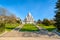 The basilica of the Sacred Heart of Paris and the stairways in the Louise Michel park