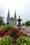 Basilica of Sainte-Anne-de-Beaupre with beautiful fountain, Cathedral, Quebec.