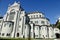 Basilica of Sainte-Anne-de-BeauprÃ© church in Quebec Canada  under clean blue sky