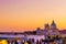 Basilica Santa Maria della Salute in Venice, Italy during beautiful summer day sunset. Famous venetian landmark