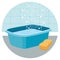 Basin filled with water with sponge. House cleaning icon II.