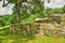 Basis of the burned house in Kaliste open air museum during summer