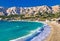 Baska. Idyllic pebble beach with high waves in town of Baska, Island of Krk