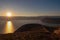 Baska - Panoramic view of sunrise over karst mountains along idyllic hiking trail near coastal town Baska, Krk Otok