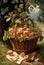 Basket with apples near the apple tree. AI Generated