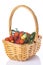 Basket with arbutus unedo fruits over white