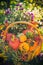 Basket autumn fruit colorful pumpkins asters