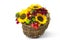 Basket with autumnal flowers, berries and apples