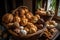 basket of breads, rolls and buns baked by an artisan baker