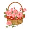 Basket with bunch of roses