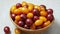 Basket with colorful cherry tomatoes close up