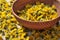 Basket with dandelion flowers. Preparing a healthy syrup.