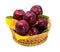 Basket of dark red apples on a white background