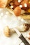 Basket of different edible mushrooms and knife