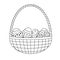 Basket easter eggs in doodle style, vector illustration. Religion holiday in april, spring event. Isolated black element