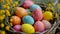 Basket Filled With Colorful Painted Eggs