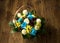Basket flowers on a wooden background