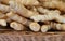 basket with fragrant bread shaped like a small horn typical of I