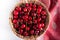 Basket of fresh sour cherries top view Cherry.. Red cherry. Fresh cherries. Cherry on white and tablecloth background . Healthy fr