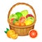 Basket with fruits on white. Vector illustration.