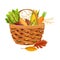 Basket Full of Agricultural Crops as Thanksgiving Autumnal Holiday Vector Composition