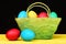 Basket full of colourful painted eggs for Easter