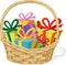 Basket full of gift on white - vector