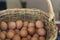 Basket full of homemade eggs in a street market