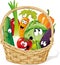 Basket full of vegetable character cartoon - funny vector