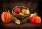 Basket, Indian Corn, Apples and Pumkins