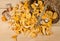 Basket of mushrooms and bouquet of camomiles