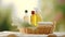 A basket with natural cleaning products on a light background