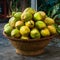 Basket overflowing with lush tropical coconuts, a bounty displayed