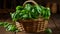 Basket overflowing with vibrant baby spinach