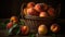 A basket of ripe and fragrant peaches perfect for baking or enjoying fresh created with Generative AI